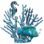 Blue Coral Reef Sculpture Standing Photo Sculpture<br><div class="desc">Acrylic photo sculpture of blue coral sheltering a gleaming blue seahorse and a beautiful blue fish with light blue topaz air bubbles. This is a great Under the Sea party decor piece that can be used anywhere, even in a centerpiece! See matching acrylic photo sculpture pin, keychain, magnet and ornament....</div>
