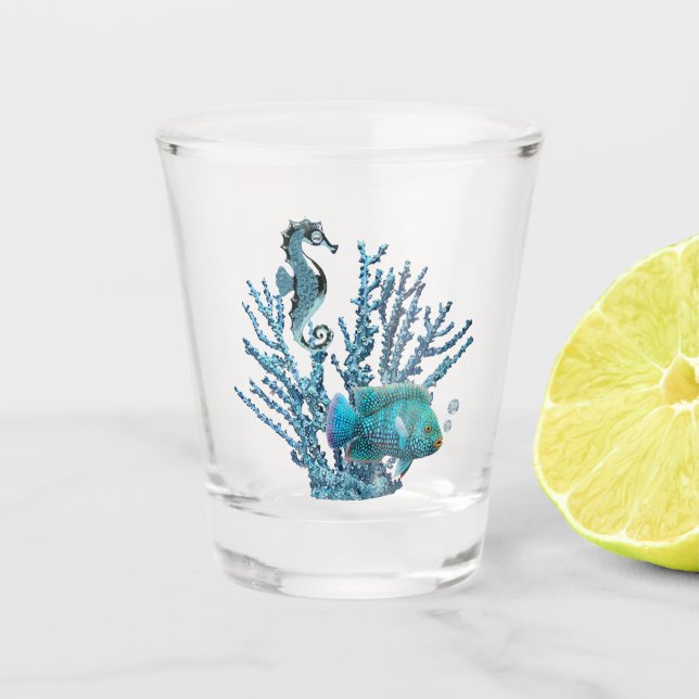 Blue Coral Reef Shot Glass (Front)