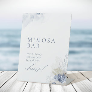 Blue Coral & Seashells Beach Bridal Shower Mimosa  Pedestal Sign