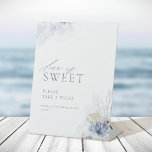 Blue Coral & Seashells Beach Love is Sweet Favour Pedestal Sign<br><div class="desc">Elegant under the sea themed beach wedding love is sweet take a treat sign features dusty blue watercolor coral & seashells, stylish script and classy font details, modern and romantic, great for sea themed summer beach bridal shower, winter tropical destination wedding, coastal ocean themed party. See all the matching pieces...</div>