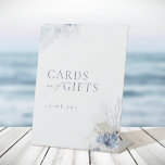 Blue Coral Seashells Beach Wedding Cards & Gifts Pedestal Sign<br><div class="desc">Elegant under the sea themed beach wedding cards and gifts sign features dusty blue watercolor coral & seashells,  stylish script and classy font details,  modern and romantic,  great for sea themed summer beach bridal shower,  winter tropical destination wedding,  coastal ocean themed party. 
See all the matching pieces in collection.</div>