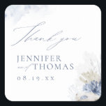 Blue Coral & Seashells Beach Wedding Thank You Square Sticker<br><div class="desc">Elegant under the sea themed beach wedding thank you favour stickers feature dusty blue watercolor coral & seashells,  stylish script and classy font details,  modern and romantic,  great for sea themed summer beach wedding,  winter tropical destination wedding,  coastal ocean themed party. 
See all the matching pieces in collection.</div>