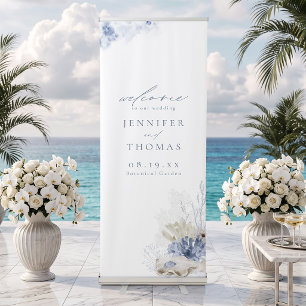 Blue Coral & Seashells Beach Wedding Welcome Sign