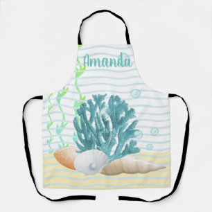 Blue Coral, Seashells & Blue Pearl Apron