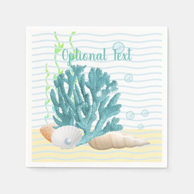 Blue Coral, Seashells & Blue Pearl Napkin (Front)