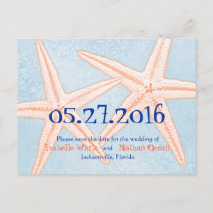 Blue Coral Starfish Save the Date postcards