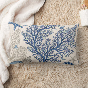 Blue Coral Throw Pillow – Coastal Ocean Pattern 