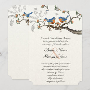 Blue Coral Vintage Bluebirds Wedding Invitations