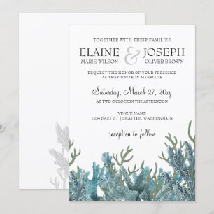 Blue Corals Under The Sea Wedding Invitation