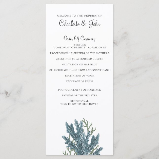 Blue Corals Under The Sea Wedding programs Programme (Front)