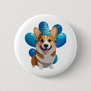 Blue Corgi Birthday Classic T-Shirt (1) 6 Cm Round Badge