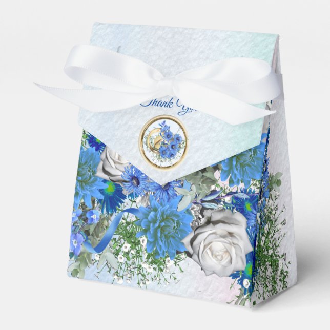 Blue Corn Flowers & White Roses Bouquet Favour Box (Front Side)