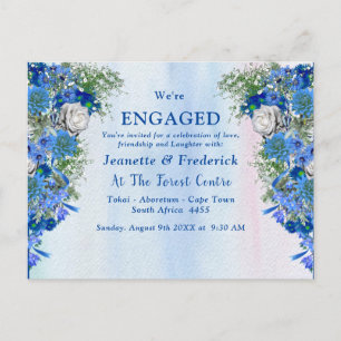 Blue Corn Flowers & White Roses Engagement Invitation Postcard