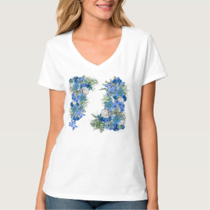 Blue Corn Flowers & White Roses Wedding T-Shirt