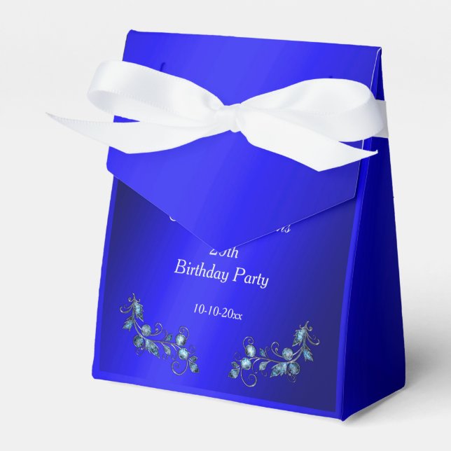 Blue Corner Gem Floral Jewels Birthday Favour Box (Front Side)
