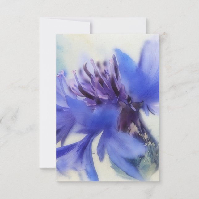 Blue Cornflower Art Flat Note Card (Front)