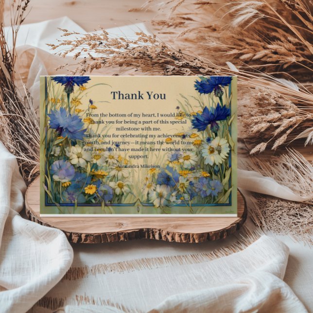 Blue Cornflower Art Nouveau Sweet Sixteen Thank You Card (Creator Uploaded)