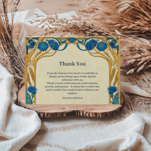 Blue Cornflower Art Nouveau Sweet Sixteen Thank You Card (Creator Uploaded)