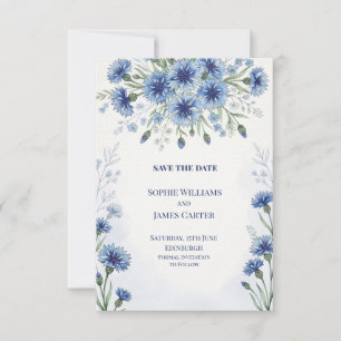 Blue Cornflower Botanical Wedding Save The Date