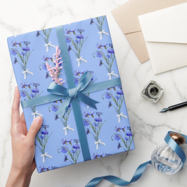 Blue Cornflower Bouquets Wrapping Paper (Gifting)
