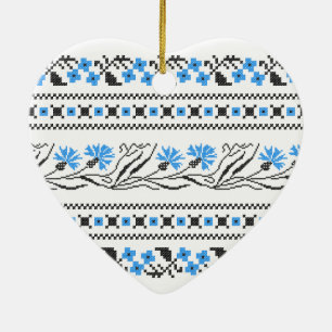 Blue Cornflower cross-stitch design Ceramic Tree Decoration