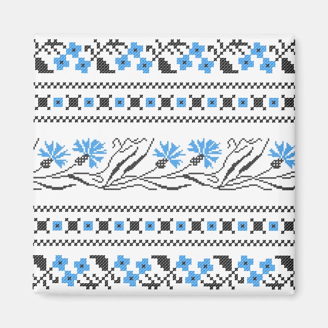 Blue Cornflower cross-stitch design Magnet (Front)
