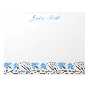 Blue Cornflower cross-stitch design Notepad