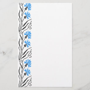 Blue Cornflower cross-stitch design Stationery