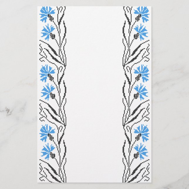 Blue Cornflower cross-stitch design Stationery (Front)