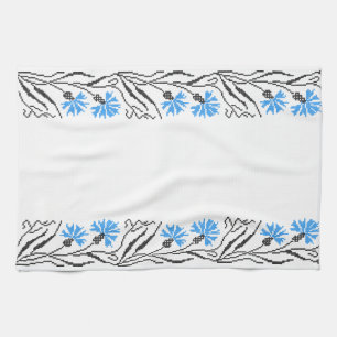 Blue Cornflower cross-stitch design Tea Towel