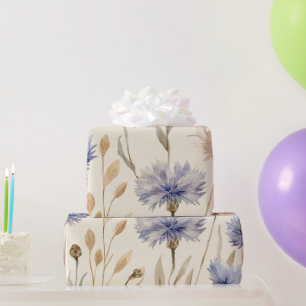 Blue Cornflower Elegant Vintage Botanical Floral Wrapping Paper