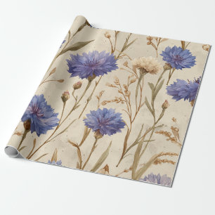 Blue Cornflower Elegant Vintage Botanical Floral Wrapping Paper