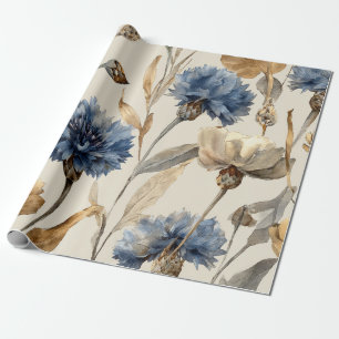 Blue Cornflower Elegant Vintage Botanical Floral Wrapping Paper
