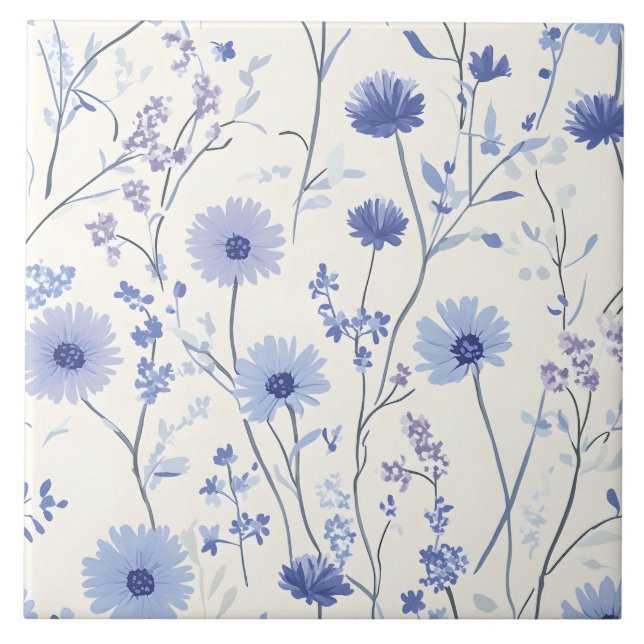 Blue Cornflower Floral Tile (Front)
