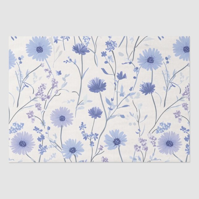 Blue Cornflower Floral Tissue Paper (Front)