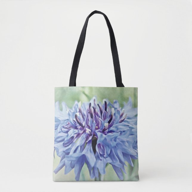 Blue Cornflower Floral Tote Bag (Front)