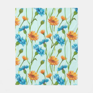 Blue Cornflower Herb or bachelor button flower bou Fleece Blanket