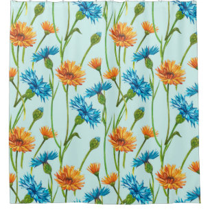 Blue Cornflower Herb or bachelor button flower bou Shower Curtain