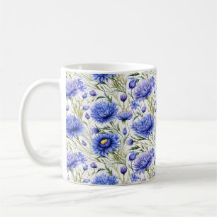 Blue Cornflower Seamless Pattern, Blue Floral Coffee Mug