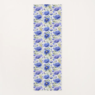 Blue Cornflower Seamless Pattern, Blue Floral Yoga Mat
