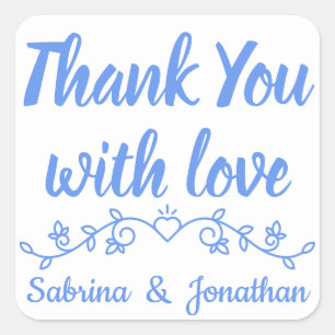 Blue Cornflower Thank You Flower Laurel Wedding Square Sticker