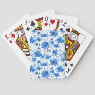 Blue Cornflower Type Floral Pattern Playing Cards