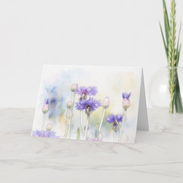 Blue Cornflower Watercolor Art Note Card (Front)