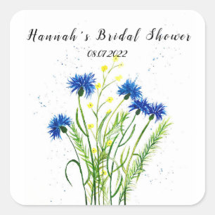 Blue cornflowers floral watercolor Bridal Shower Square Sticker