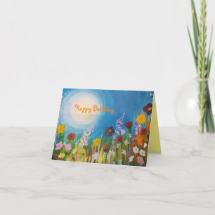Blue cornflowers in a meadow of wildflowers card
