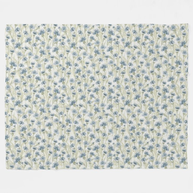 Blue Cornflowers Light Sage Green Fleece Blanket (Front (Horizontal))