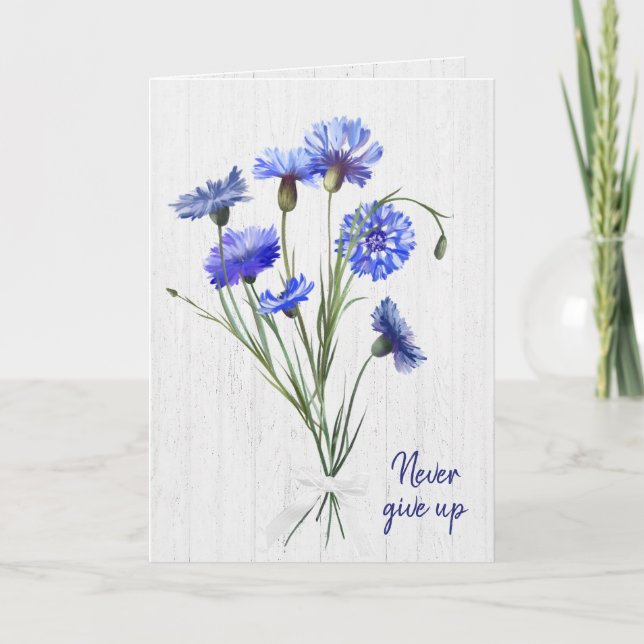 Blue Cornflowers On White Wood  Card (Front)