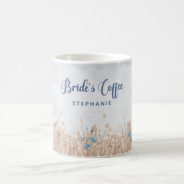 Blue Cornflowers & Wheat Field Bride's Mug (Center)