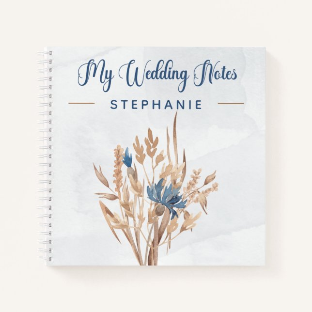 Blue Cornflowers & Wheat Field Bride's Notebook (Front)