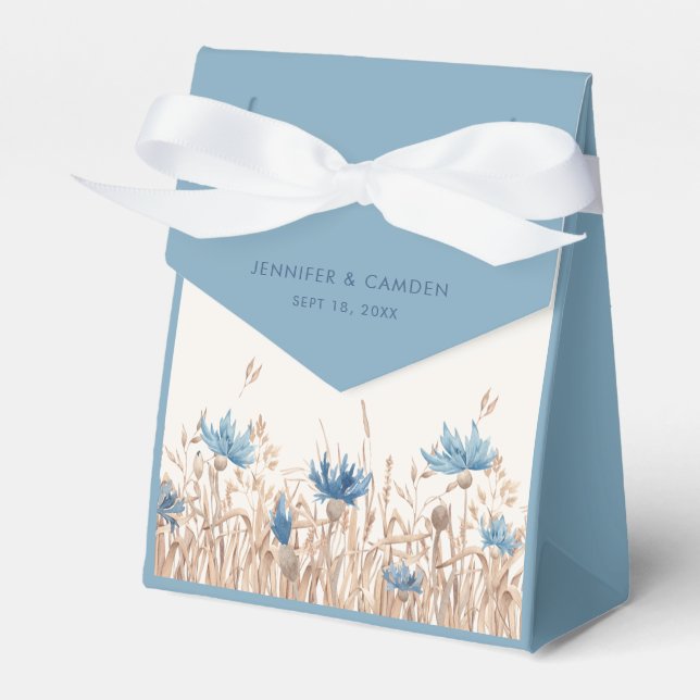 Blue Cornflowers & Wheat Field Cream Wedding  Favour Box (Front Side)